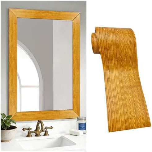 DESOMINOR 32FT Peel &Stick Wood Grain Wallpaper Border Removable Waterproof Bathroom Mirror Frame Sticker (Yellow, 3.93Inch X 32.8Ft) by DESOMINOR