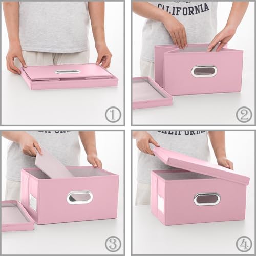 PRANDOM Collapsible Storage Box with Lid [1-Pack] Leather Fabric Foldable Storage Bin Organizer Container Basket Cube with Cover for Home Bedroom Closet Office Nursery Pink (13.6x9.6x6.9) - Image 4