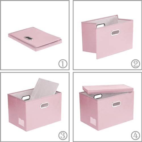 PRANDOM Foldable Storage Bins with Lids [5-Pack] Leather Fabric Collapsible Storage Boxes Organizer Containers Baskets Cube with Cover for Bedroom Closet Office Nursery Pink (14.9x10.8x10) - Image 6