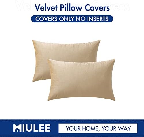 MIULEE 12x20 Inch Lumbar Velvet Throw Pillow Covers Beige - Image 6