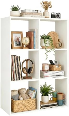 WannabeMyself【Sturdy Build&Easy Assembly】 6 Cube Storage Organizer with Anti-Tipping Kits,Reversible Open Back Book Shelf, Bookcase for Living Room,Bedroom,Entrance Hall,Office,24.1×11.4×35.9,White by WannabeMyself