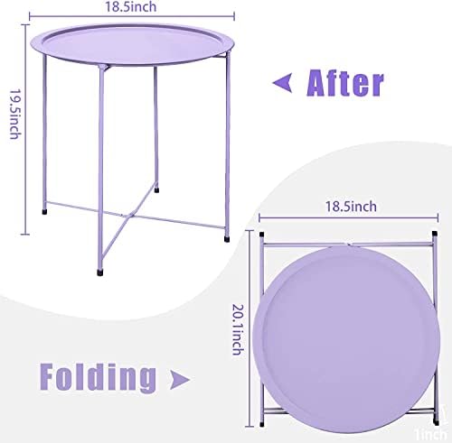 Garden 4 you End Table 2 PCS Metal Side Table Purple Round Folding Tray Cyan Sofa Small Accent Fold-able Table, Round End Table Tray, Next to Sofa Table, Snack Table for Living Room and Bed Room - Image 3
