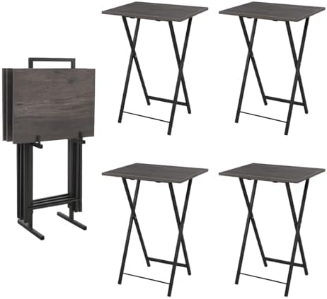Folding TV Tray Table with Stand, Set of 4 Small Table, TV Dinner Table, Snack Tray Table Set, Portable Foldable Desk, Sofa Side Table, TV Tray Table for Couch, Living Room, Small Space by RUOZTEOO