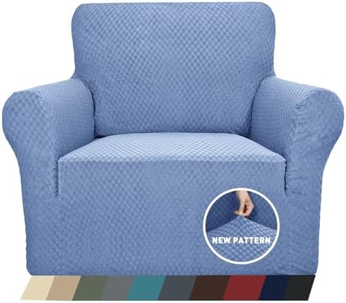 ZNSAYOTX 1 Piece Jacquard Chair Slipcovers for Living Room High Stretch Chair Covers with Arms Anti Slip Pets Friendly Couch Sofa Armchair Cover Furniture Protector (Small, Light Blue) by ZNSAYOTX