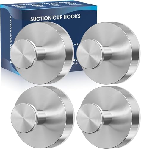 MOTAIPEAK Suction Cup Hooks for Shower,Removable Shower Towel Suction Hooks for Bathroom Wall,Kitchen,Glass,Mirror,Tile to Hang Robes,Loofah-Silver(4-Pack) by MOTAIPEAK