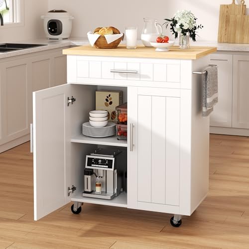Shintenchi Kitchen Island cart with Storage, Portable Bar Cabinet on Wheels, Rolling Microwave Cart Side Table with Workstation for Kitchen, Dinning Room, White by Shintenchi%7CFurnitureMadeforRealLife