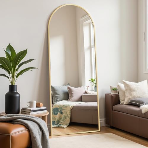 Rowjut Floor Mirror Arched Mirror Full Length 56"X20" Full Length Mirrors can be Free Standing or Hanging on the wall Used in Living Room Entrance Hall Corridor Room Bathroom etc （Glod by Rowjut