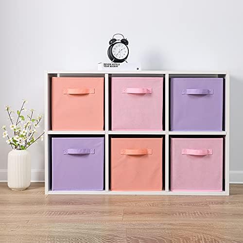Stero Fabric Storage Bins 6 Pack Fun Colored Durable Storage Cubes with Handles Foldable Cube Baskets for Home, Kids Room, Closet and Toys Organization Purple, Pink, peachpuff - Image 4