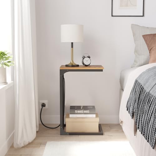 TUTOTAK C Shaped End Table with Charging Station, Side Table for Sofa - Image 2