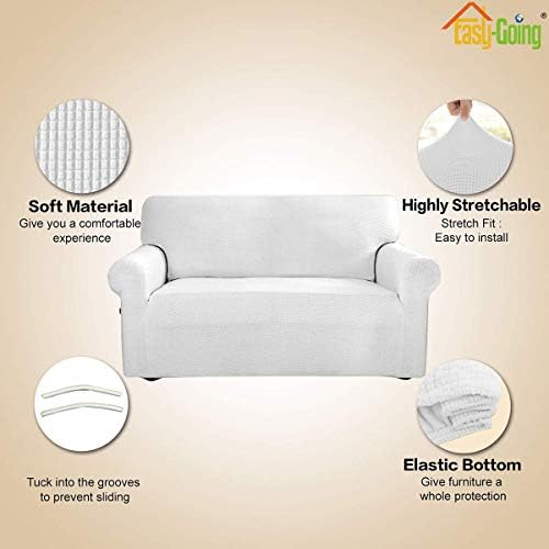 Easy-Going Stretch Loveseat Couch Covers Washable Snow White - Image 3