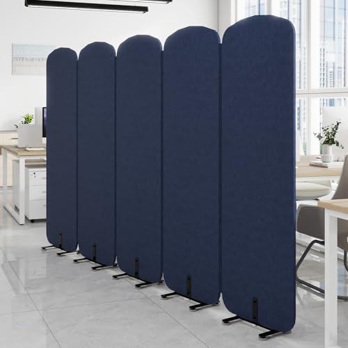 5-Panel Portable Room Divider, 123'' x 71'' Office Partition,Navy Blue by Natwind