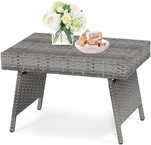 HAPPYGRILL Outdoor Wicker Table Folding Rattan Standing Coffee Side Table for Patio Lawn Bistro Poolside Garden by HAPPYGRILL