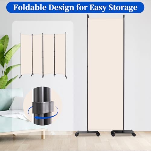 Room Divider 6FT 4 Panel Folding Wall Divider with Lockable Wheels,Beige - Image 2