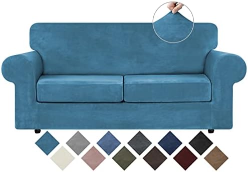 WEERRW Velvet Stretch 3 Pieces Couch Cover for Sofa Washable, Peacock Blue by WEERRW