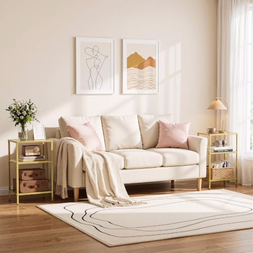 Glass Side Table, Tempered Glass End Table, 3-Tier Nightstands with Open Shelves, Small Coffee Table with Modern Style, Accent Table Small Table Sofa Table for Living Room, Bedroom, Gold - Image 4