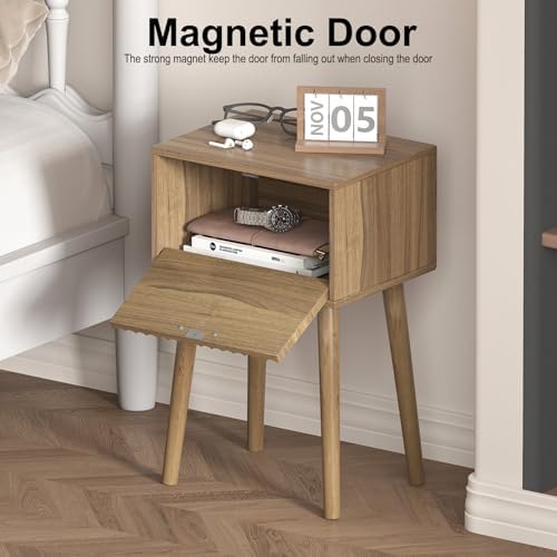 LAATOOREE Nightstands Set of 2, Small Bed Side Table with Fluted Door - Image 4