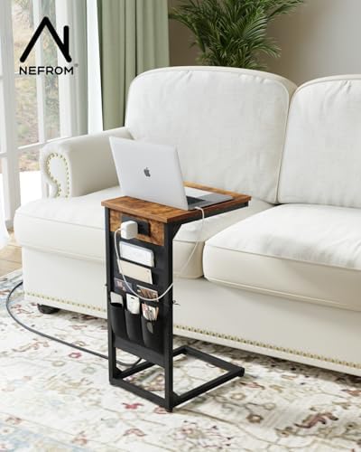C-Shaped End Tables Set of 2, Small Couch Side Table with Fast-Charging Station, Sofa TV Tray Table with Storage Bag for Living Room, Bedroom, Bedside ET-BR-2 - Image 6