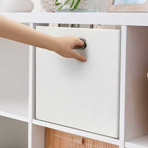 Posprica 11x11 Storage Cubes, Collapsible Storage Bins with Dual Handles, Fabric Foldable Storage Boxes Basket for Closet Shelf Cabinet Bookcase Organization, Set of 4, White - Image 6