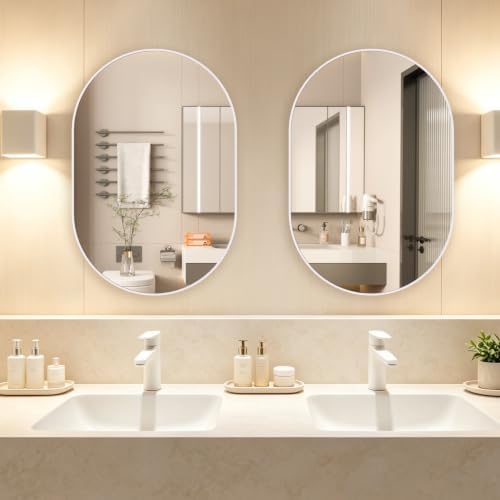 Oval Bathroom Mirror Wall Vanity Oval Mirrors, 20"x30" White Bathroom Mirrors for Over Sink Pill Mirrors Capsule Wall Mounted Mirror, Modern Mirror with Metal Frame for Wall Decor - Image 4