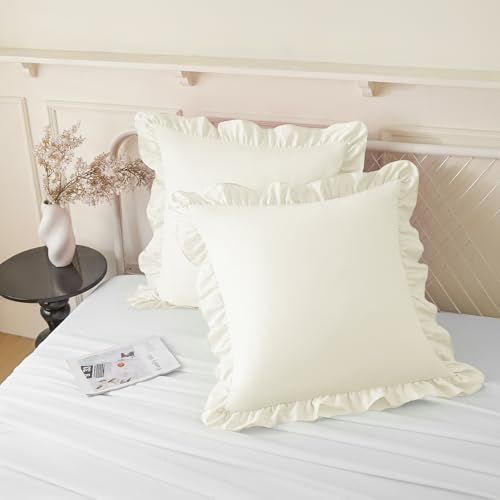 KKJIAF 2 Pack Ruffle Pillow Cases 20x20 Inches, Beige by KKJIAF