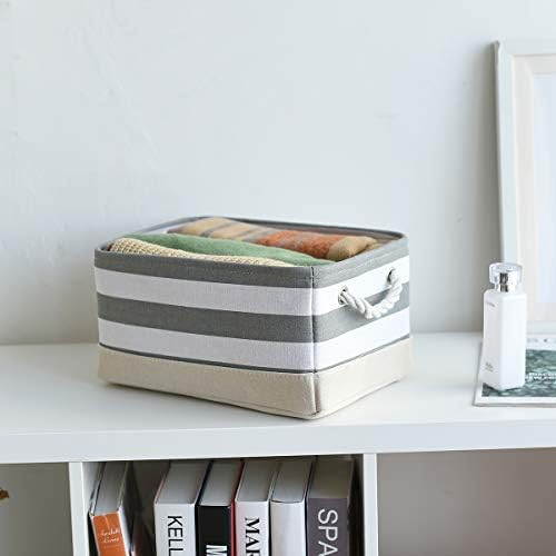 TheWarmHome Storage Basket Fabric Basket with Handles Dog Toy Basket Cloth Storage Bin Shelf Basket Decorative Storage Basket Shoe Basket Gift Basket(Grey&White Stripes-1 Pack,15.7L×11.8W×8.3H) - Image 2