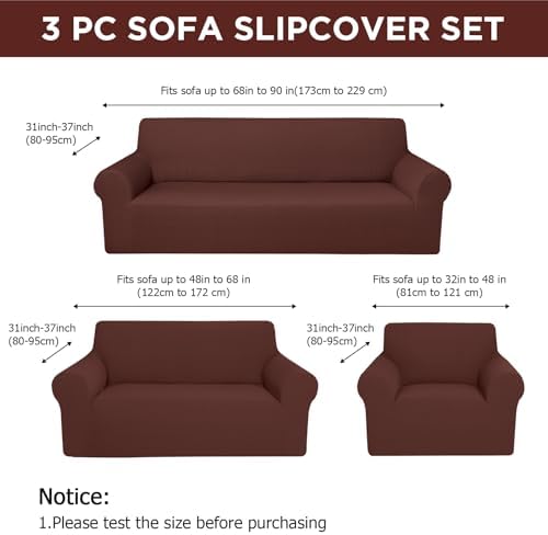 Peryiter 3 Pcs Couch and Loveseat Sofa Covers,Brown,Fleece - Image 2
