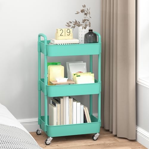 Sywhitta 3-Tier Plastic Rolling Utility Cart with Wheels for Storage, Green - Image 3