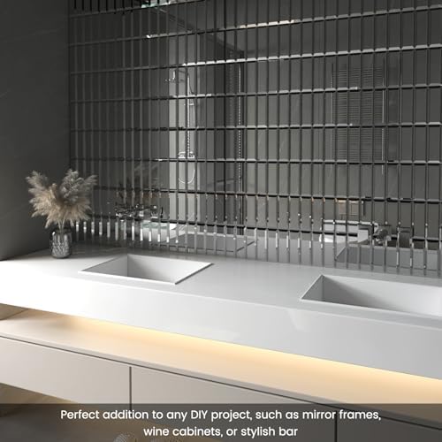 Peel and Stick Mirror Glass Mosaic Tile Self Adhesive 12 x 12 Inch Strip Beveled Mirror Tiles for Kitchen Backsplash Bathroom Wall(5 Sheets, Silver) - Image 6