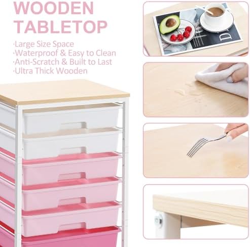 SYKIARIOL Rolling Cart with Drawers,Utility Cart with 8 Drawers,Rose Pink - Image 4