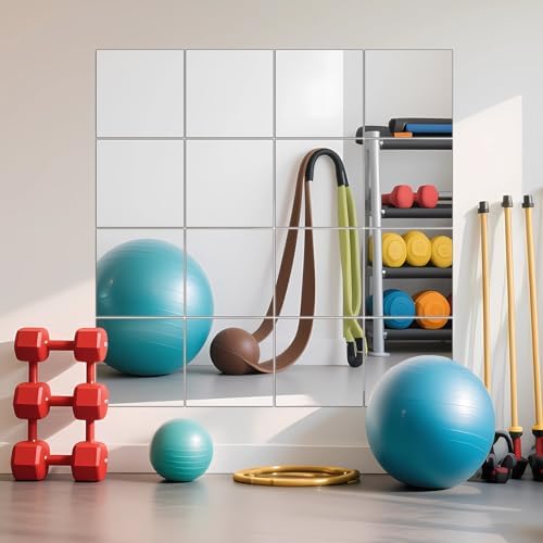 Ruomeng Home Gym Mirrors 12" x 12" x 16Pcs Wall Mounted Mirror Glass Frameless Full Length Mirror Tiles for Home Gym, Bedroom, Door & Bathroom - Image 2