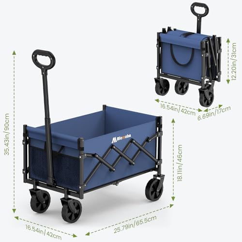 Blomoba Folding Wagon Cart with Wheels, 220lbs Utility Wagon Cart, Blue - Image 7