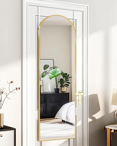 Arched Full Length Mirror, 48"x14" Gold, Tempered Shatterproof Glass & Aluminum Frame, Over Door or Wall Mounted, No Drill Installation for Bedroom, Bathroom, Closet, Entryway, Living Room Decor - Image 6