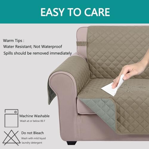 U-NICE HOME Loveseat Sofa Cover for 2 Cushion Couch, Khaki/Light Grey - Image 3