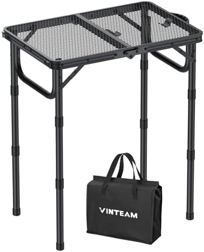 VINTEAM Camping Folding Grill Table | 3 Adjustable Heights | Lightweight, Portable Aluminum Table for BBQs, Picnic, and Outdoor Use | Mesh Desktop, 66lbs Weight Capacity by VINTEAM