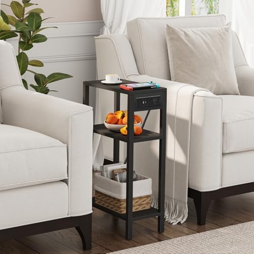 TUTOTAK Narrow Side Table, 3-Tier Small End Table with Charging Station - Image 4