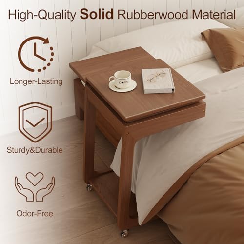 Solid Wood C Shaped End Table for Couch, Walnut Couch Desk - Image 3