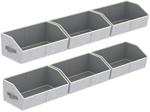 Homsorout Storage Bins for Shelves - Large Trapezoid Closet Shelf Organizer, Fabric Organization Bins with Handles, Storage Baskets for Clothes, Towel, Purse, 6 Pack, Light Gray by Homsorout
