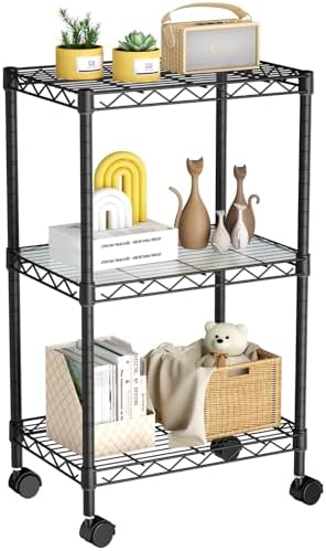 Golpart Small Shelves Storage Wire Metal Adjustable Shelf Unit with Wheels by Golpart