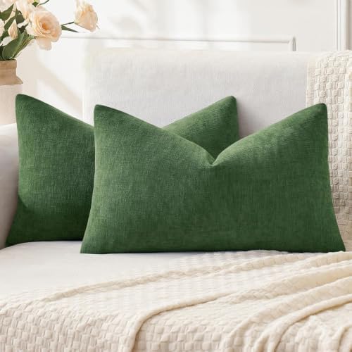 MIULEE Moss Green Chenille Couch Lumbar Throw Pillow Covers, 12x20 by MIULEE