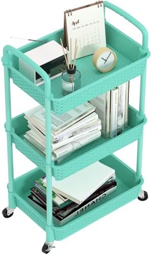MOYIPIN 3-Tier Plastic Rolling Utility Cart with Handle,Turquoise by MOYIPIN