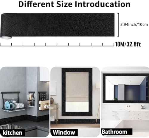 10M Black Mirror Border Peel and Stick, Bathroom Wallpaper Border Tape - Image 3