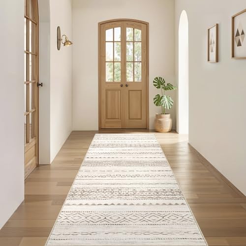 Nakagishi Runner Rug Kitchen Washable Rugs: 3x8 Non-Slip Boho Soft Modern Stain Resistant Indoor Floor Neutral Farmhouse Throw Carpet for Hallway Bathroom Laundry Room Entryway Bedroom- Brown - Image 4