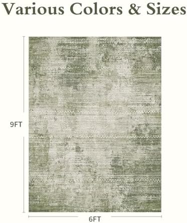 6x9 Area Rugs for Living Room Non Slip Machine Washable Rug Distressed Abstract Soft Indoor Carpet Neutral Boho Rug for Bedroom Dining Room Playroom Office, Green - Image 2