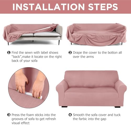 Peryiter 3 Pcs Couch and Loveseat Sofa Covers,Light Pink,Milk Silk - Image 3