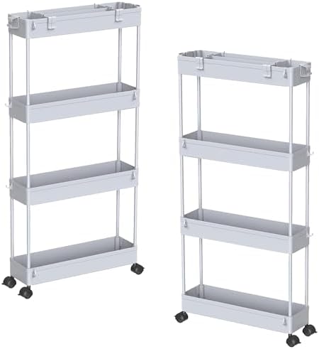 SPACELEAD 2-piece Set Slim Storage Cart 3 Tier,Bathroom Organizer Rolling Utility,Mobile Shelving Unit Slide Out for Office, Kitchen, Laundry Room & Narrow Places by Home