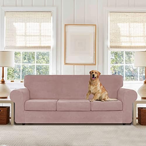 WEERRW 4 Pieces Couch Cover for Sofa Velvet Sofa Covers Washable, Pink - Image 2