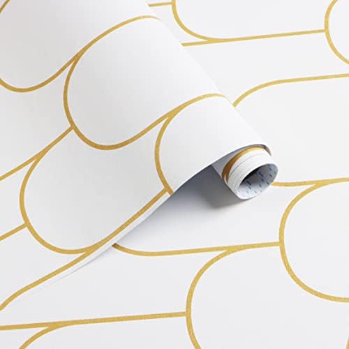 Yasinet Peel and Stick Wallpaper White and Gold Wallpaper Geometric Contact Paper Modern Stripe White Gold Removable Self Adhesive Wall Paper Decorative Wall Bedroom Vinyl Film 17.3''x118'' by Yasinet
