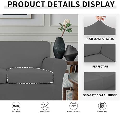 Easy-Going 3 Pieces Stretch Soft Couch Cover for Dogs - Washable Sofa Slipcover for 2 Separate Cushion Couch - Elastic Furniture Protector for Pets, Kids (Loveseat, Gray, Medium) - Image 3