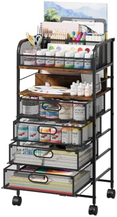 Homsorout Rolling Art Cart with 4 Drawers, Rustic by Homsorout