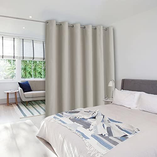 NICETOWN Sound Reducing Ceiling Curtains, Room Divider Curtain Screen Partition, Function Thermal Blackout Patio Door Curtain Panel, Sliding Door Insulated Curtain, Natural, 10ft Wide x 7ft Long by NICETOWN